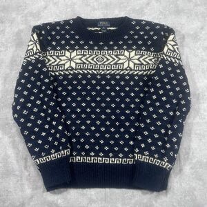 Polo Ralph Lauren 100% Wool Snow Flake Pattern Navy White Knit Sweater Kids M
